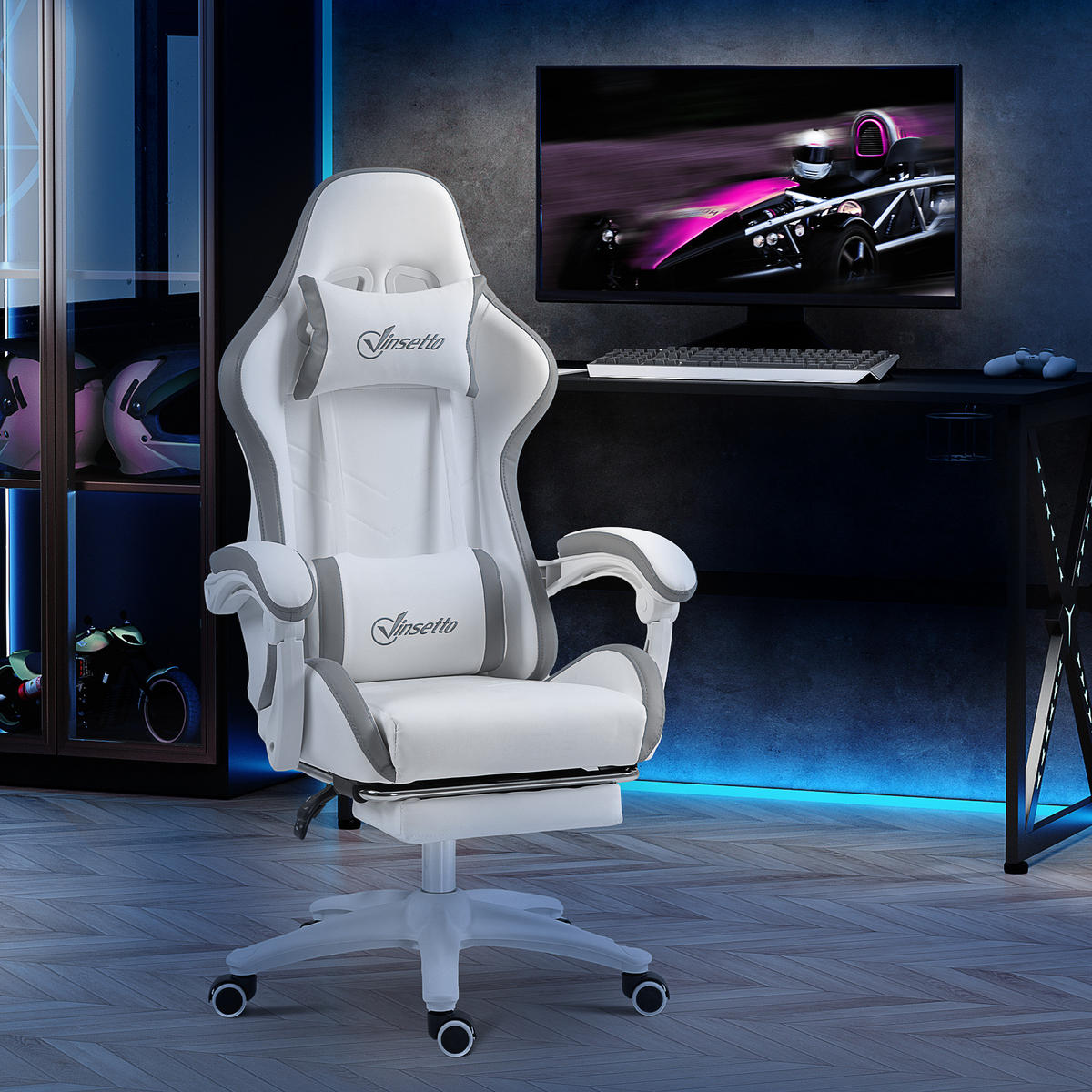 GAMING-STUHL Grau 65.0/65.0/129.0 cm - Grau, Kunststoff (65/129/65cm)