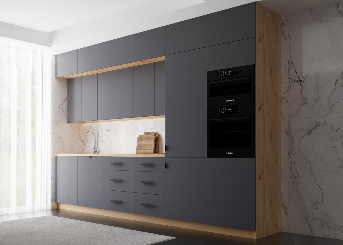 KÜCHENZEILE 360 cm - Nexa K50-G360 - in Grau / Matt - Schwarz/Grau, Holz/Metall (360/212/582cm) - ROYAL24_MARKT