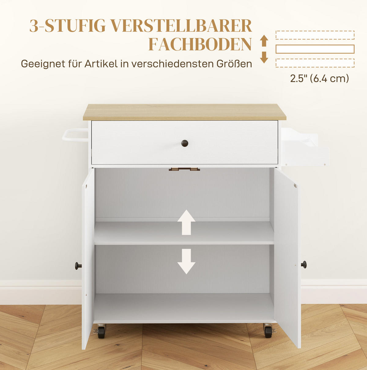 KÜCHENINSEL 106/87/42 cm Weiß aus MDF mit klappbarer Arbeitsplatte - Weiß, Holzwerkstoff (42/87/106cm) - OKMYHOME