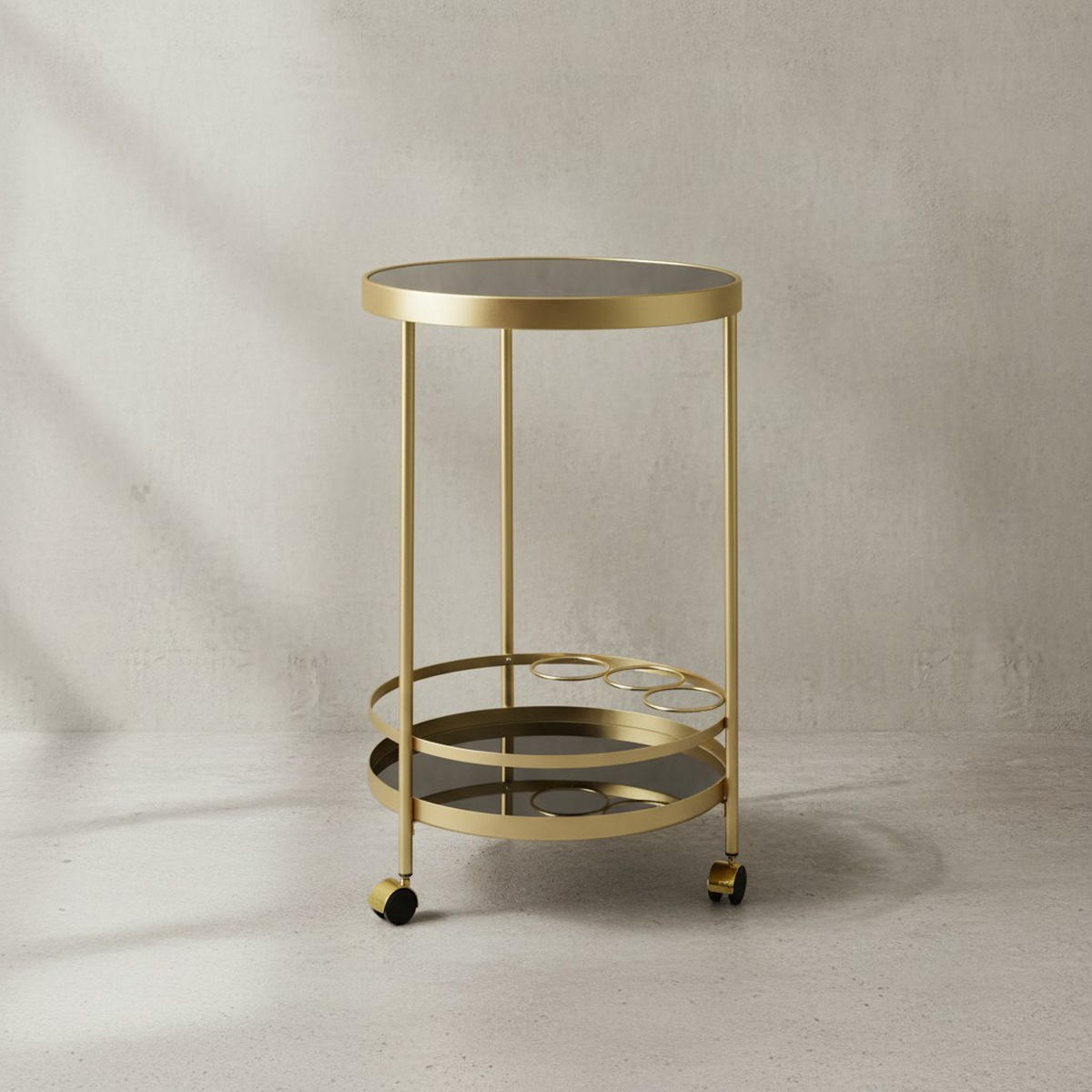 SERVIERWAGEN – Gold, Schwarzglas, auf Rollen - Goldfarben, Glas/Metall (45/76/45cm) - KADIMA DESIGN