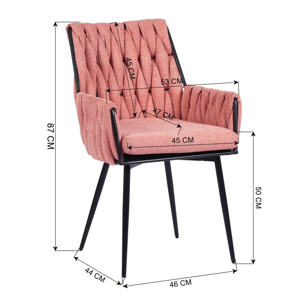 ESSZIMMERSTUHL Stoff rosa - Pink, Holzwerkstoff/Metall (53/83/47cm) - Urban Meuble
