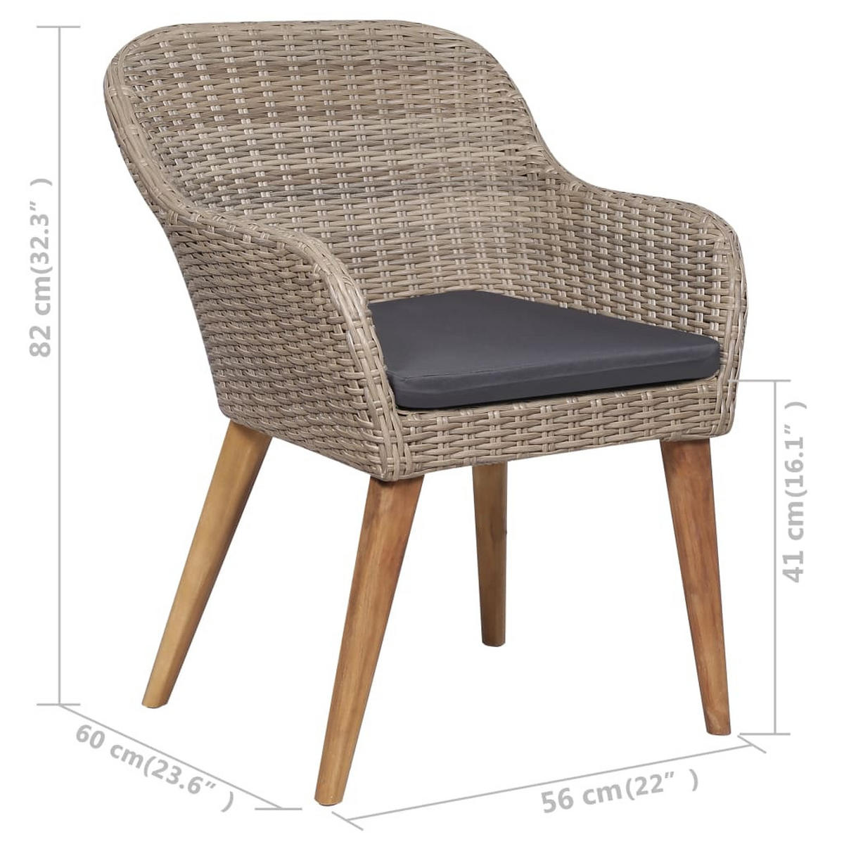 GARTENSTÜHLE Mit Polstern 2er Set Poly Rattan Braun - Braun, Kunststoff (56/82/60cm) - vidaXL