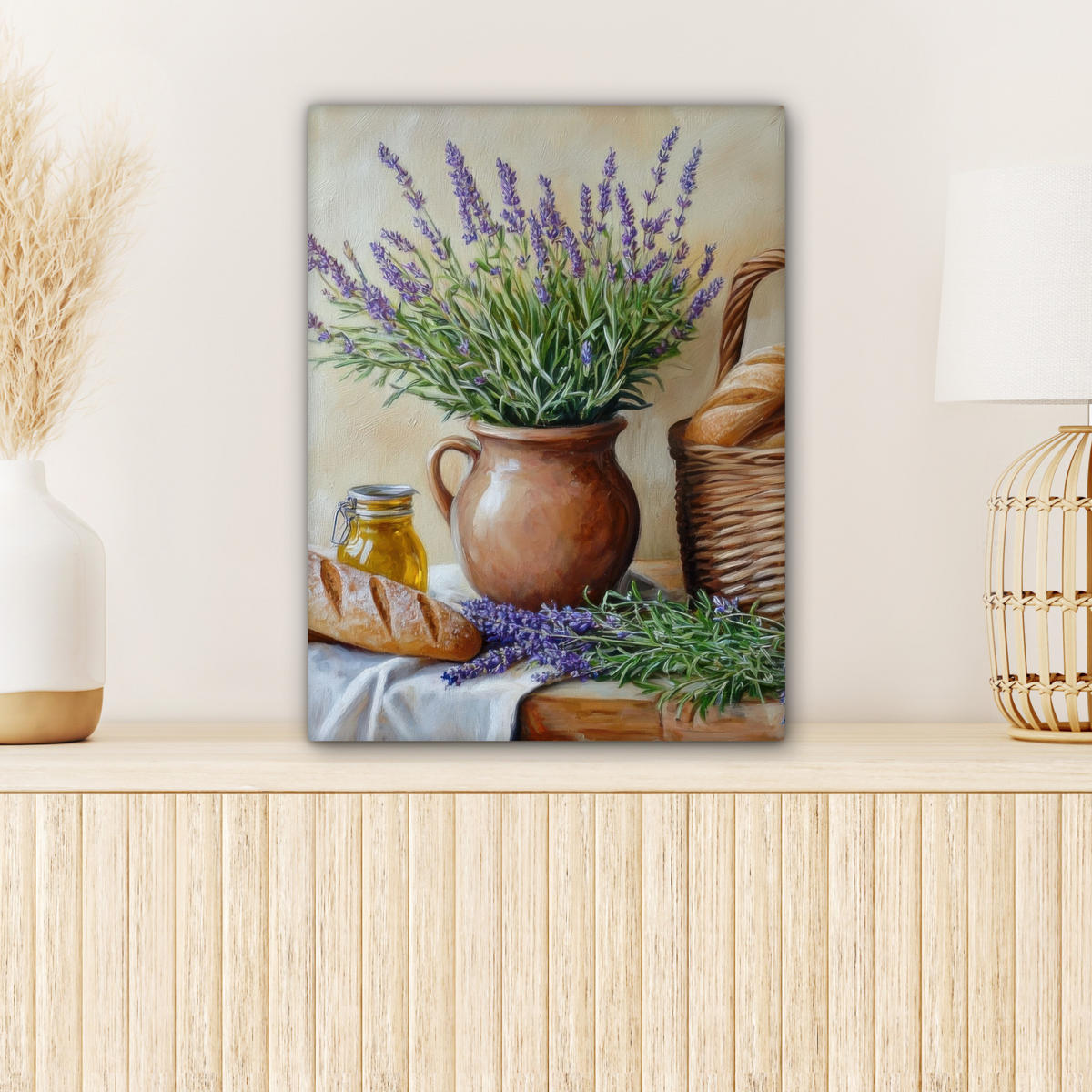 LEINWANDBILD Lavendel - Brot - Stilleben Room Decor 30x40 cm - Flieder, Textil (30/40cm) - MuchoWow