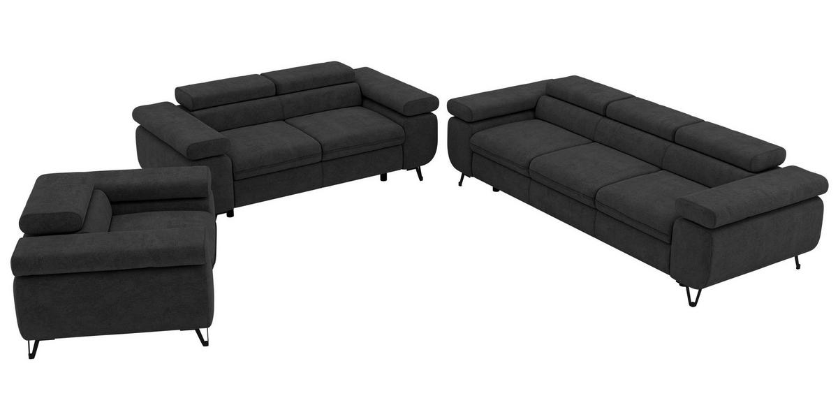 SEDACÍ SOUPRAVA PETER 1+2+3 - Tmavě šedá Strukturovaná látka - černá/tmavě šedá, kov/textil (262/76/99cm) - MKS