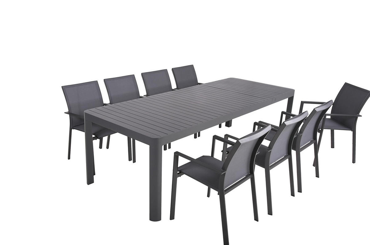 GARTEN-SITZGRUPPE Elisa 9-teilig Gartenmöbel-Set - Dunkelgrau, Kunststoff - DELUKE