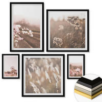 WANDBILDER 5er-Set - 50x50 cm & 20x30 cm & 40x60 cm Schwarzer Rahmen - Wildblumen auf den Wiesen im Sommer - Schwarz, Kunststoff (40/60cm) - ArtPrintCave