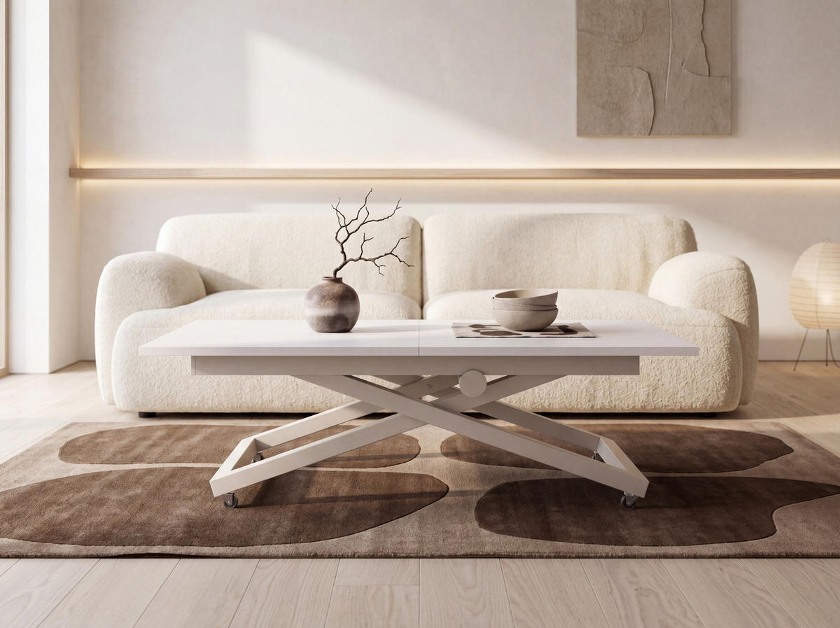 COUCHTISCH Axen höhenverstellbar ausziehbar, Weiß 120-160/80/38-75 cm - Kaschmir/Weiß, Holzwerkstoff/Metall (80/160/75cm) - WFL GROUP