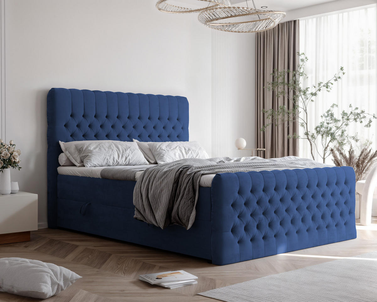 BOXBETT ALBA PLUS 120/200 cm mit Matratze und Topper, Marineblau - Dunkelblau, Textil (120/200cm) - Idohome