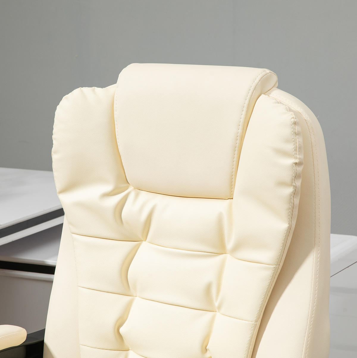BÜROSTUHL in Cremeweiß 69x64,5x117 cm mit ausziehbarer Fußstütze und verstellbarer Rückenlehne - Creme, Kunststoff (64.5/117/69cm) - IVMEU