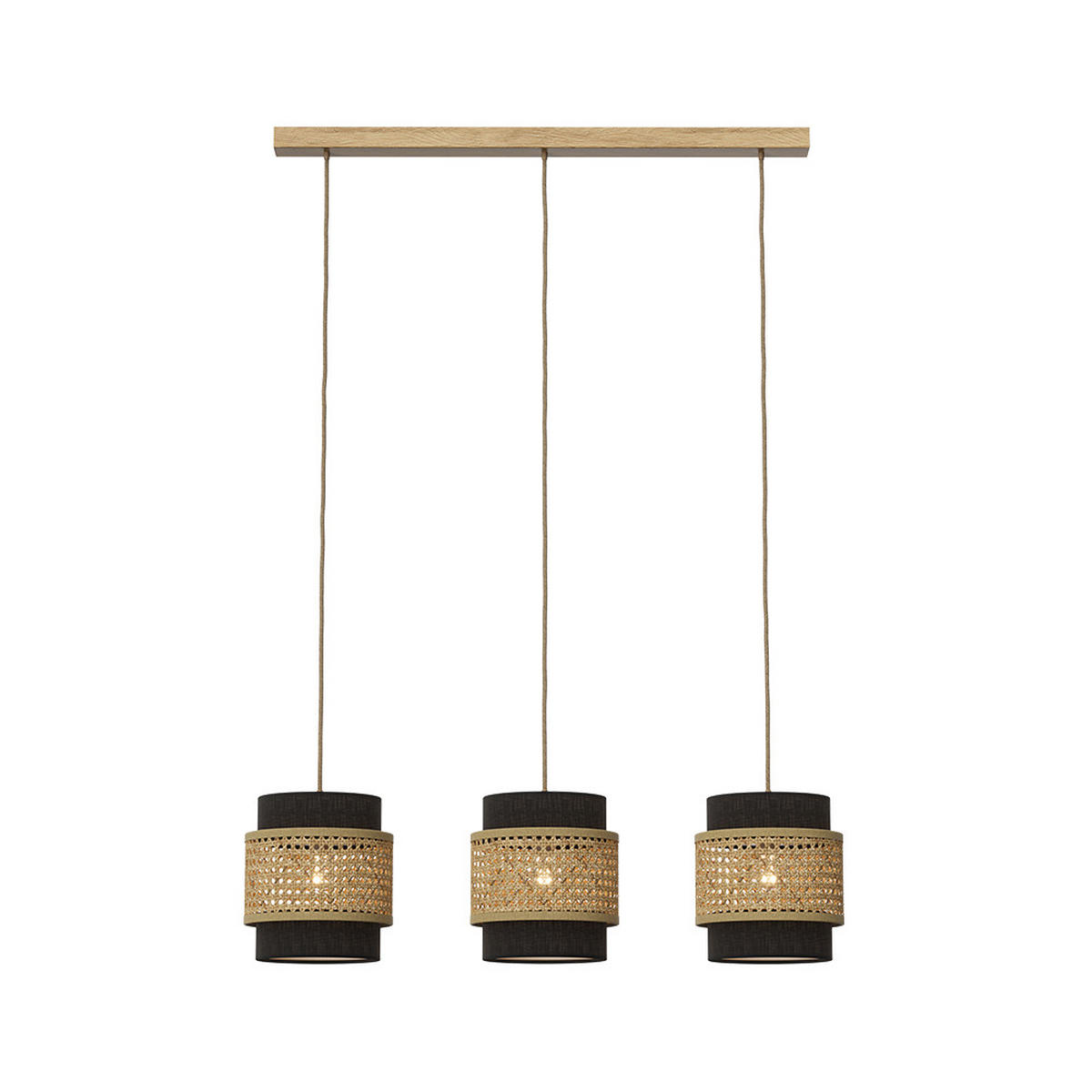 3ER PENDELLEUCHTE Morten Rattan/Schwarz 70 x 120 cm - Schwarz/Braun, Holz (70/70/120cm) - Vicco