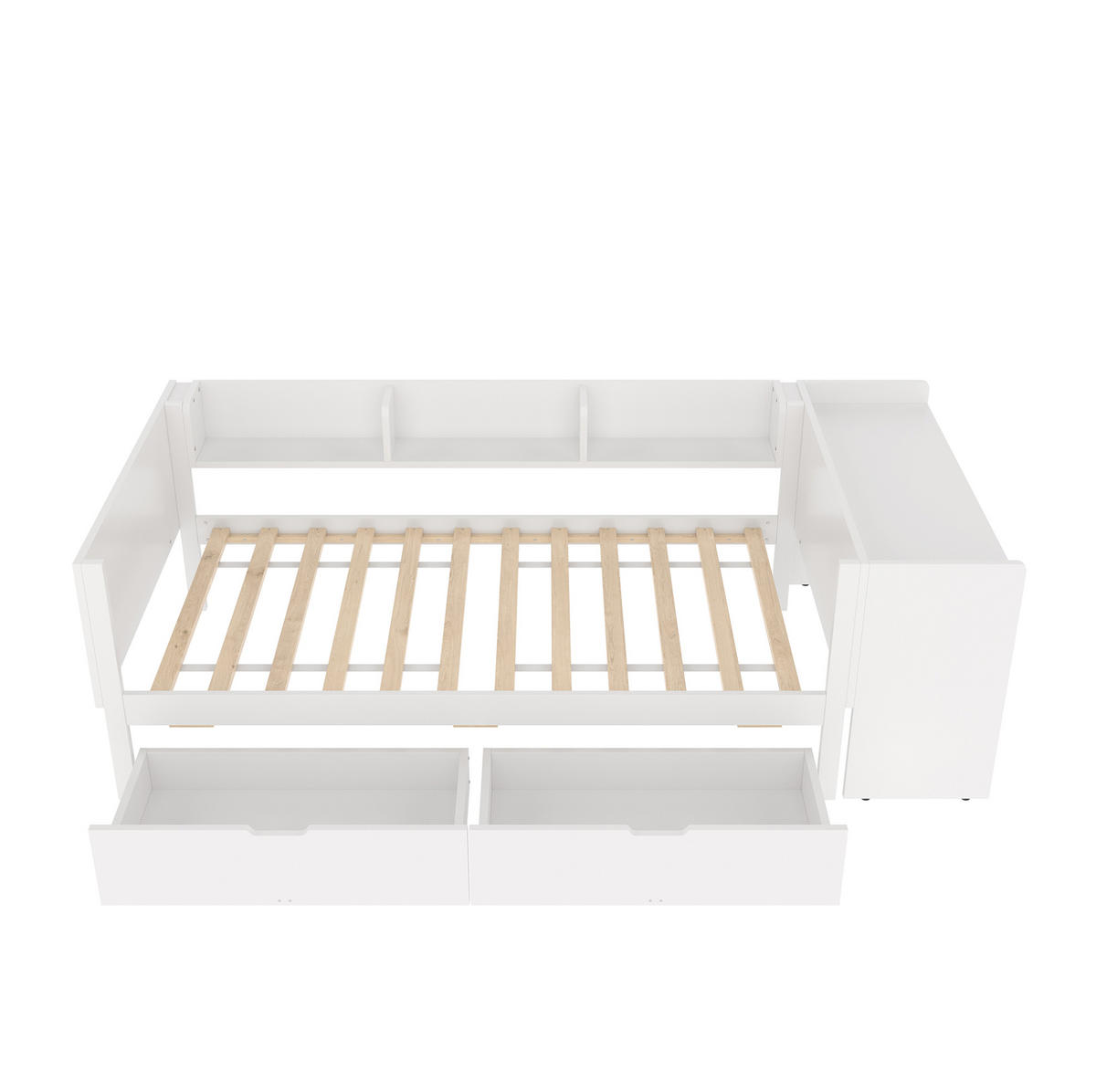 KINDERBETT 90/200 cm Weiß aus Kiefern mit Schreibtisch, 2 Schubladen und Regalen - Weiß, Holz (90/200cm) - OKMYHOME