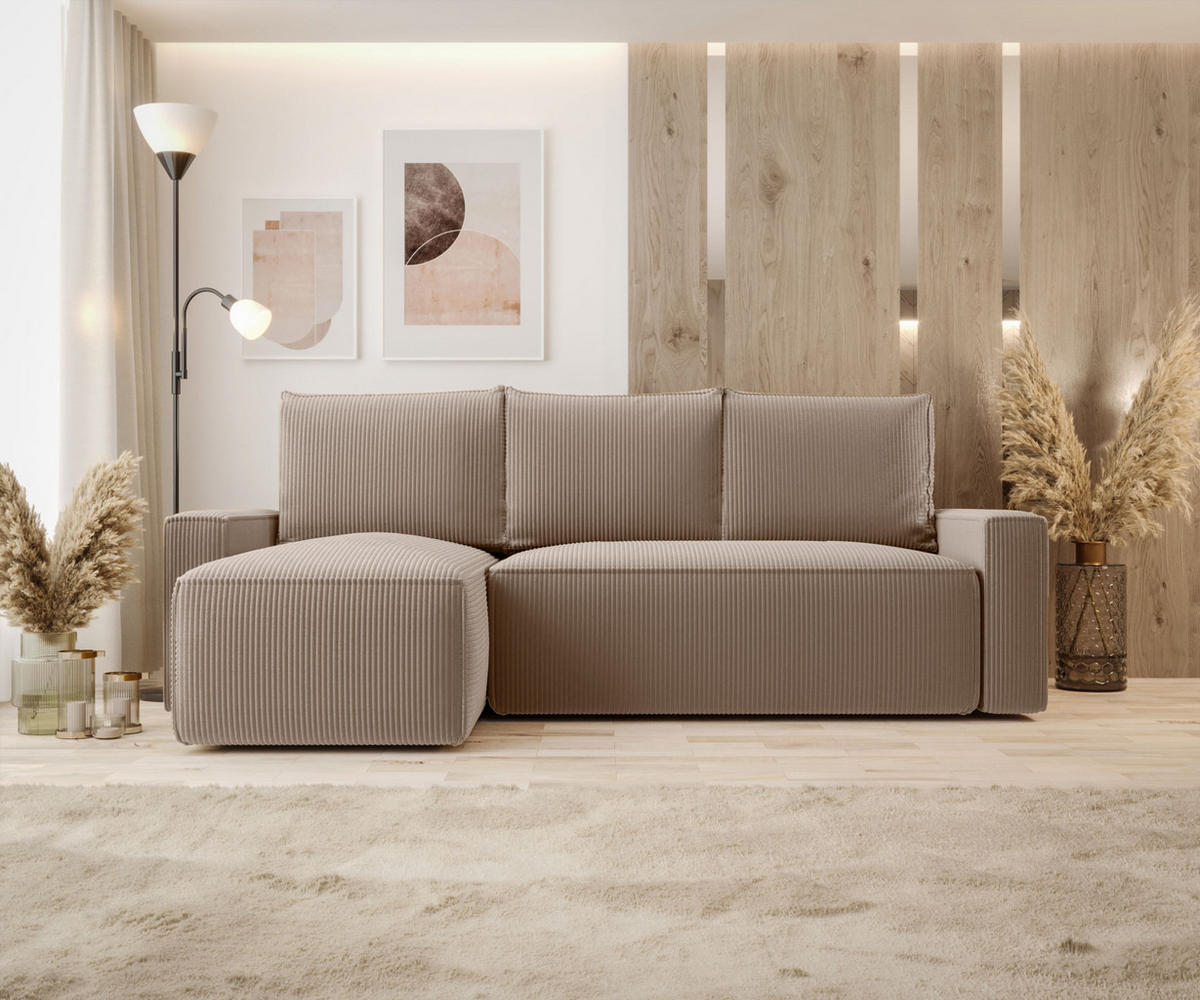 ECKSOFA mit Schlaffunktion SAVIO Poso 02 Links - Cappuccino, Textil (232/140cm) - Bedante
