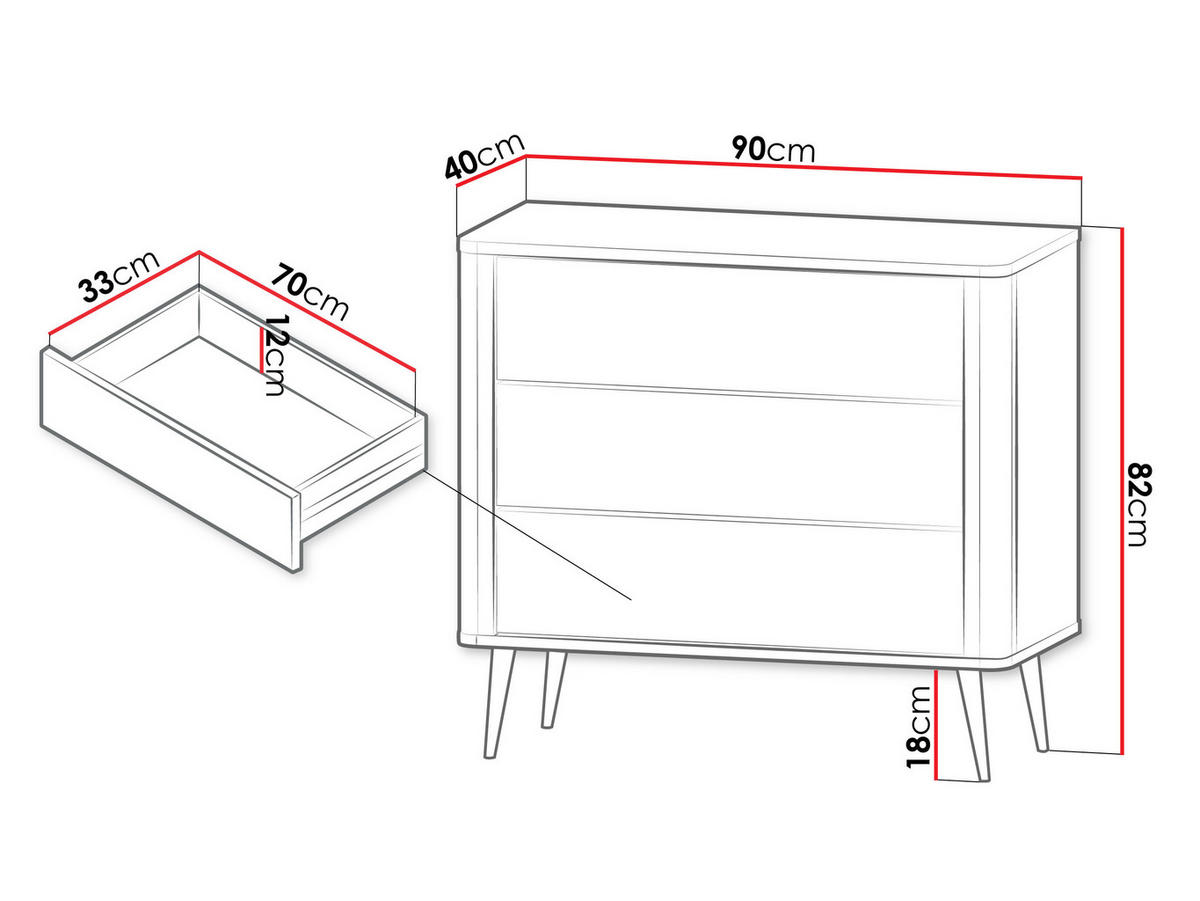 KOMMODE Marly 3S RE11 - Kaschmir/Schwarz, Holzwerkstoff/Metall (90/82/40cm) - MIRJAN24