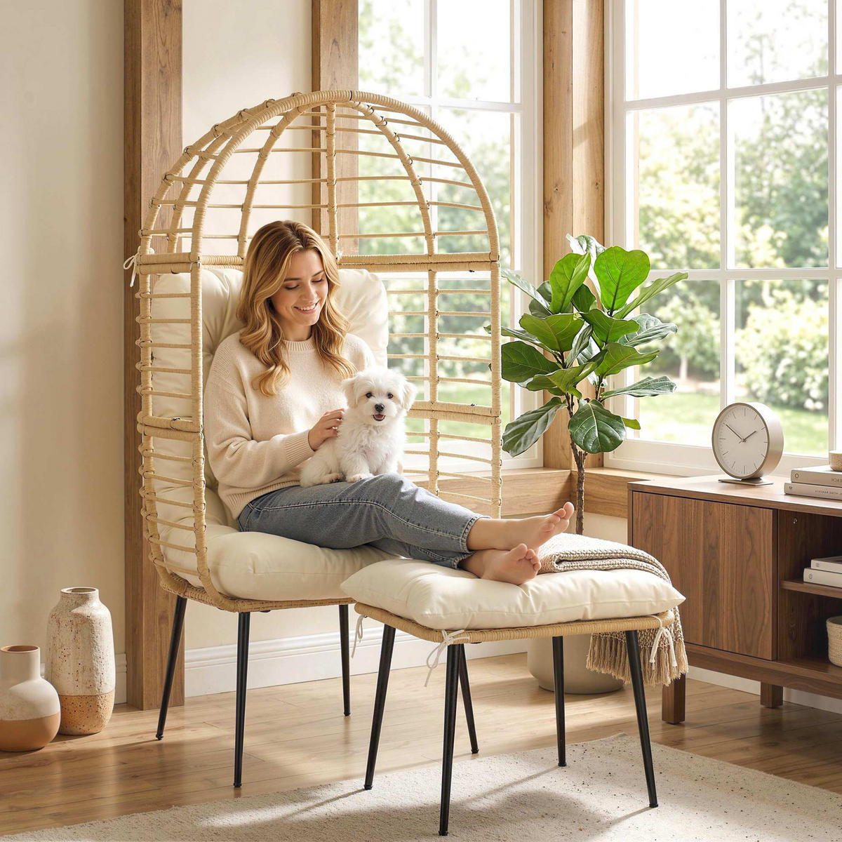 RATTAN-STUHL Beige 76.0/65.0/147.0cm - Beige, Kunststoff (65/147/76cm)