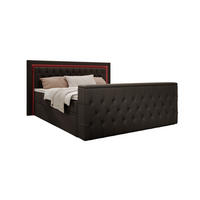 BOXSPRINGBETT Arosa TV mit Schubladen und Topper, TV-Lift, LED Beleuchtung, Kunstleder, 180x200 cm, Schwarz - Schwarz, Holz - PROMETO Möbel