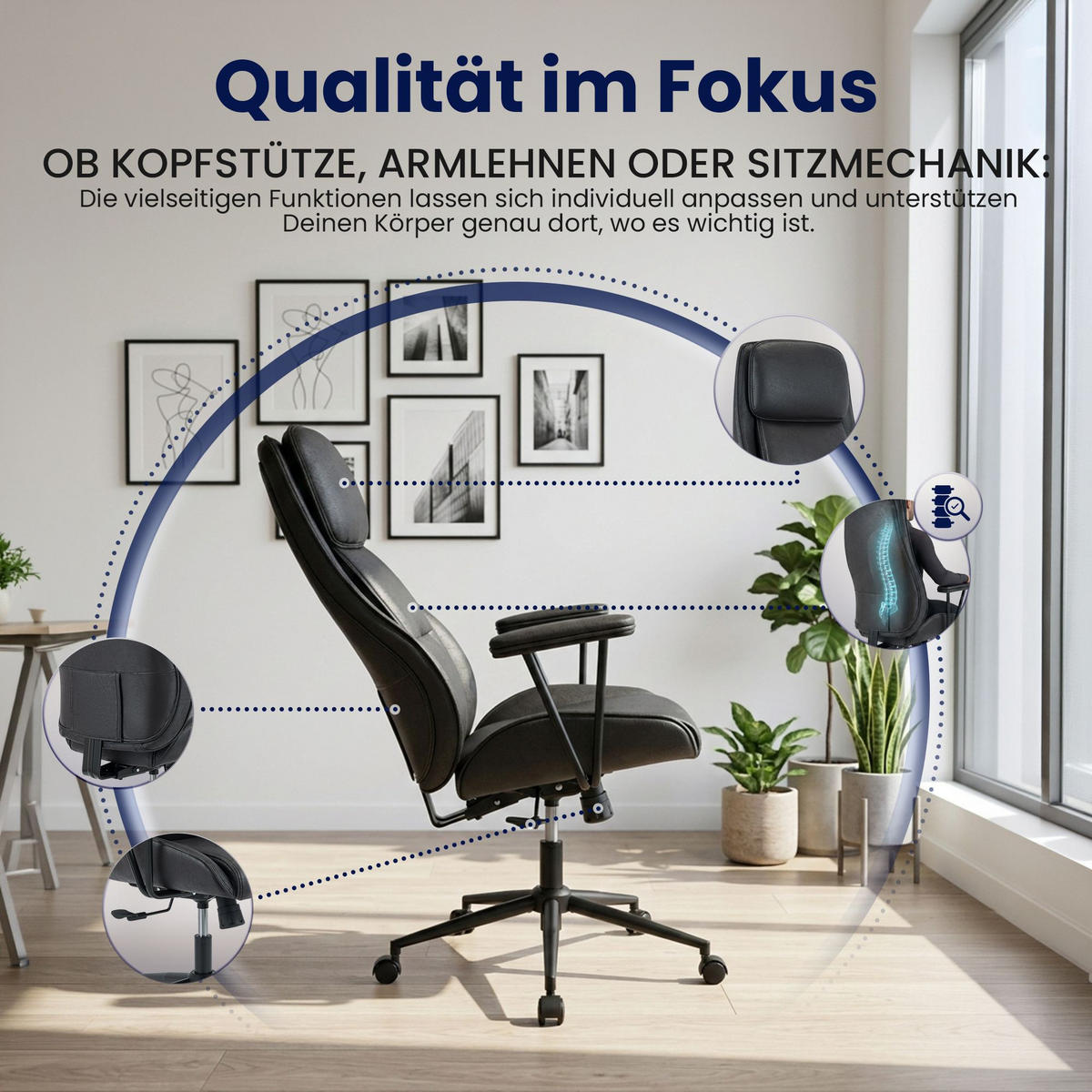 CHEFSESSEL Lederlook Antik Schwarz - Schwarz, Textil/Metall (75/121/65cm) - CLP