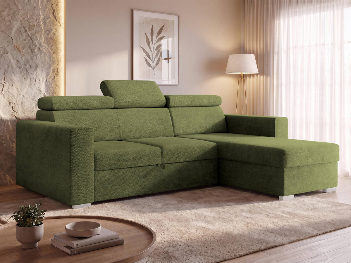 ECKSCHLAFSOFA Pedro 2rLC - Silberfarben/Grün, Holz/Kunststoff (235/170cm) - MIRJAN24