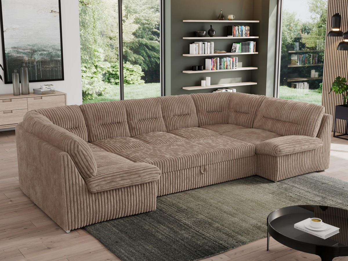 WOHNLANDSCHAFT MORBIDO U Braun Cord - Silberfarben/Braun, Textil/Metall (340/93/206cm) - MKS