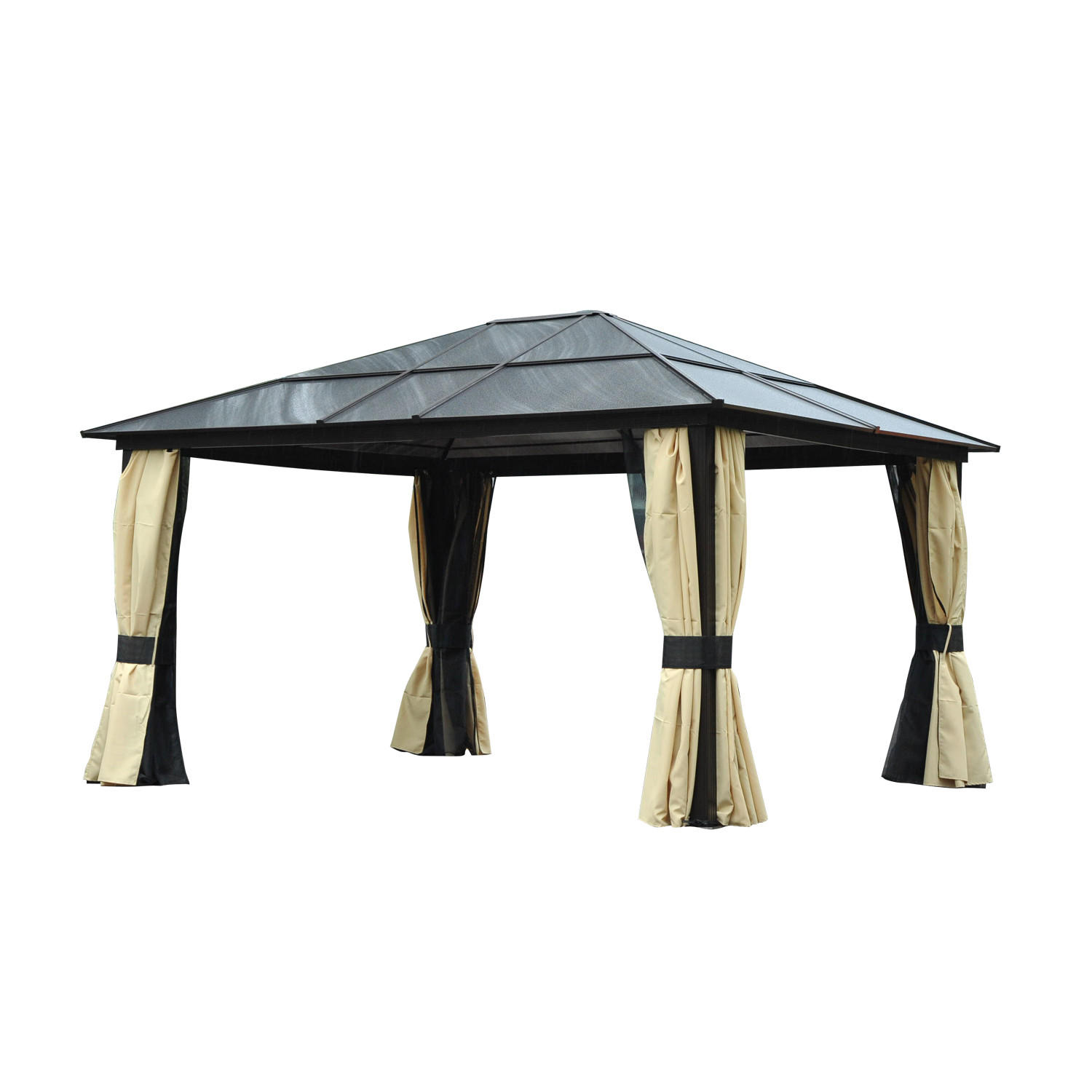 OUTSUNNY Luxus Alu Pavillon Gartenzelt mit lichtdurchlässig Dach Schwarz - Schwarz, Kunststoff (360/275/420cm) - Outsunny