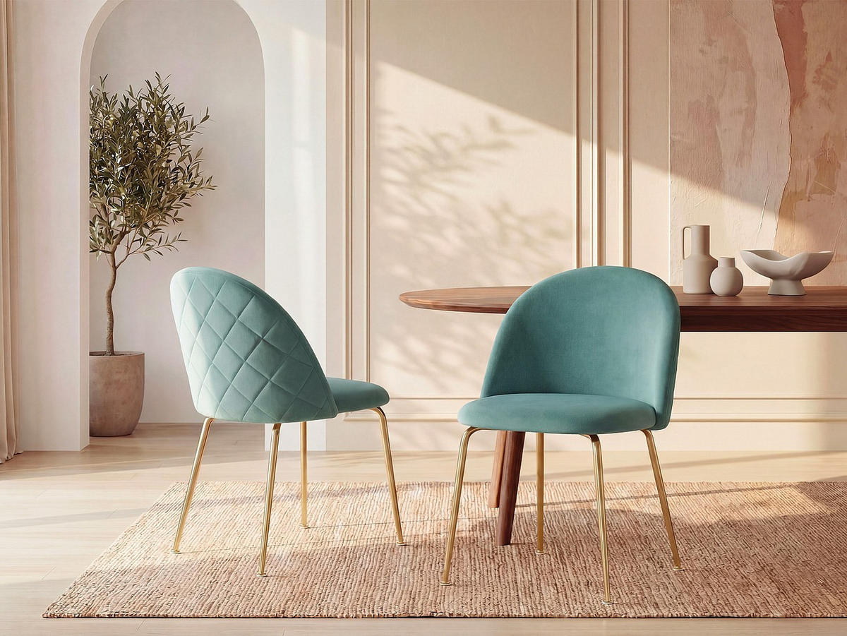 STUHL - 50 cm x 55 cm - Samt, Stoff - Hellgrün MELBOURNE - Grün, Textil (50/77/55cm) - Vente-Unique