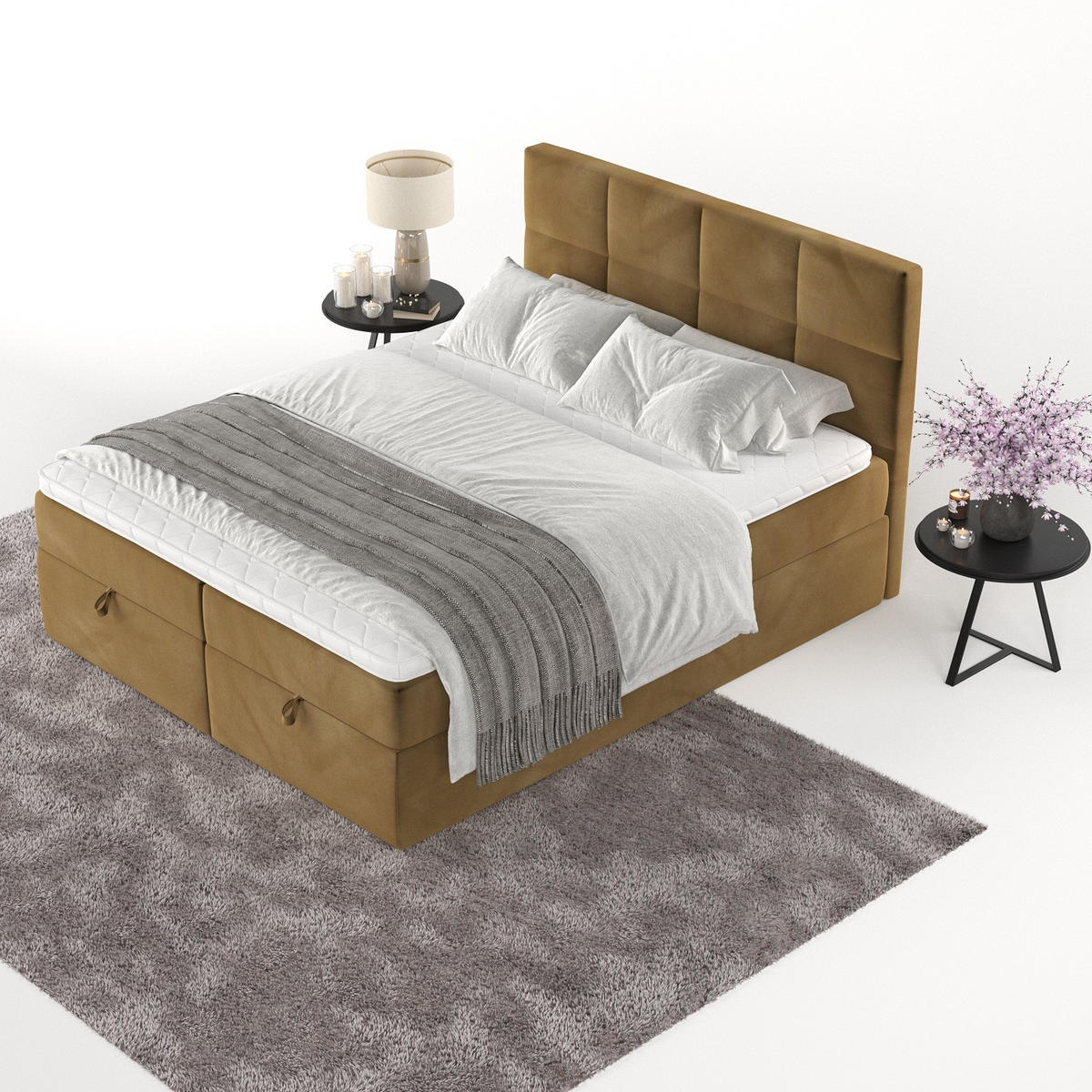 BOXBETT Velto 200/200 cm Honiggelb im Kronos Stoff - Schwarz/Honig, Holz/Holzwerkstoff (200/200cm) - AltaBeds