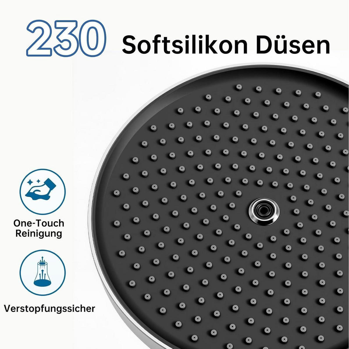 DUSCHKOPF 10 Zoll Regendusche Rund Chrom Schwarz - Silberfarben, Metall (18/12.7/26cm)