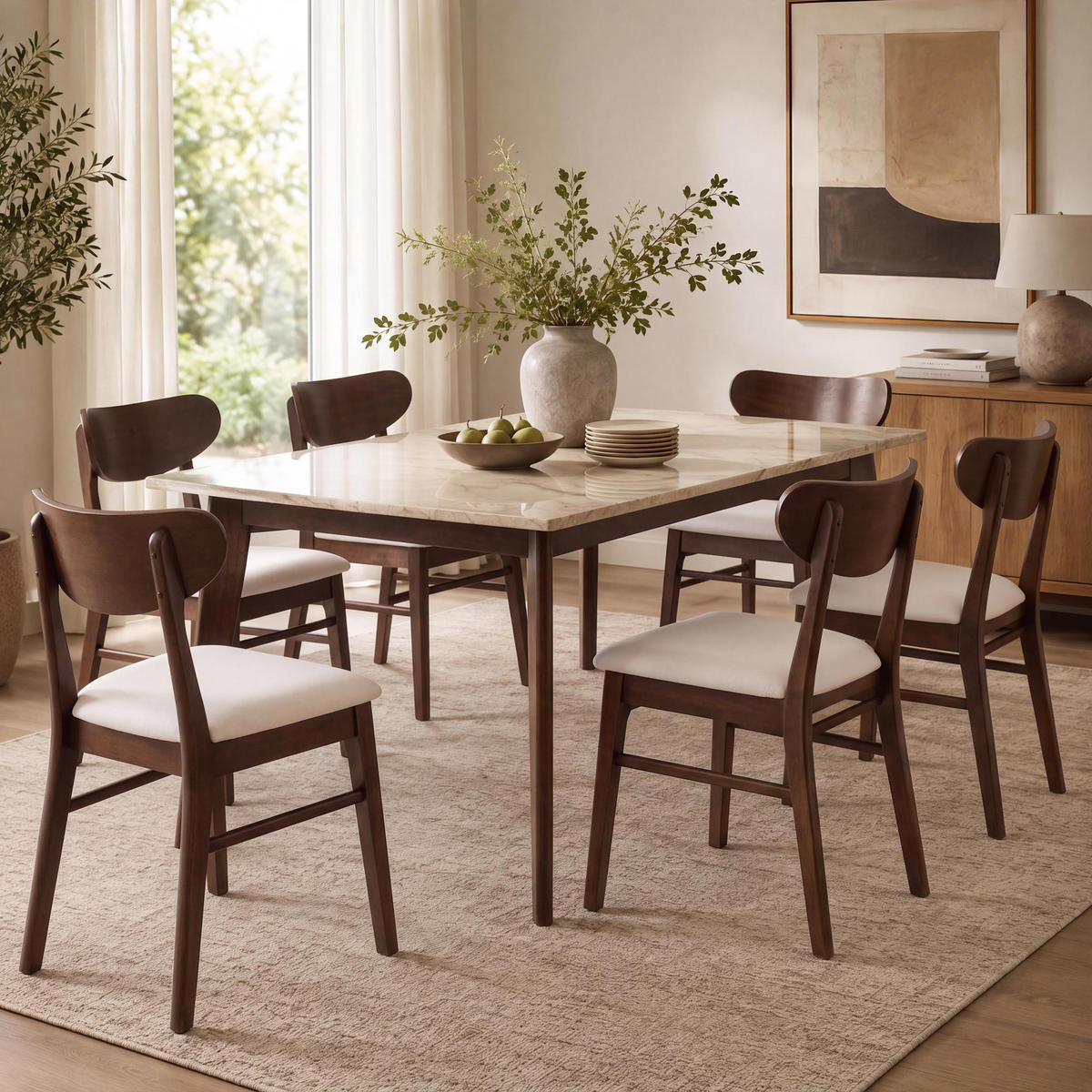 ESSZIMMERSTUHL Braun, Cremeweiß 6er-Set - Creme/Braun, Holz (45/79/49cm) - Jamb