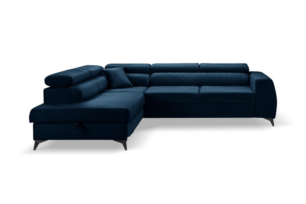 ECKSOFA PIERO L Links mit Schlaffunktion 195x125 Velours Dunkelblau - Schwarz/Dunkelblau, Holz/Textil (268/203cm) - Muffo