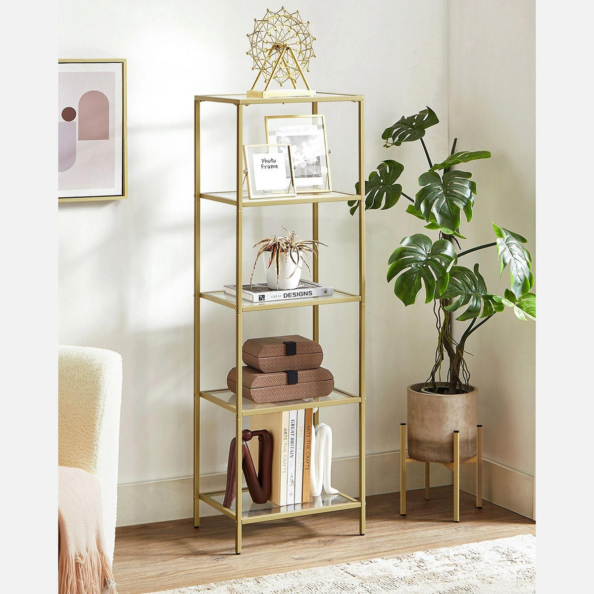 STANDREGAL BÜCHERREGAL - Goldfarben, Glas (30/125/40cm) - Hansiro
