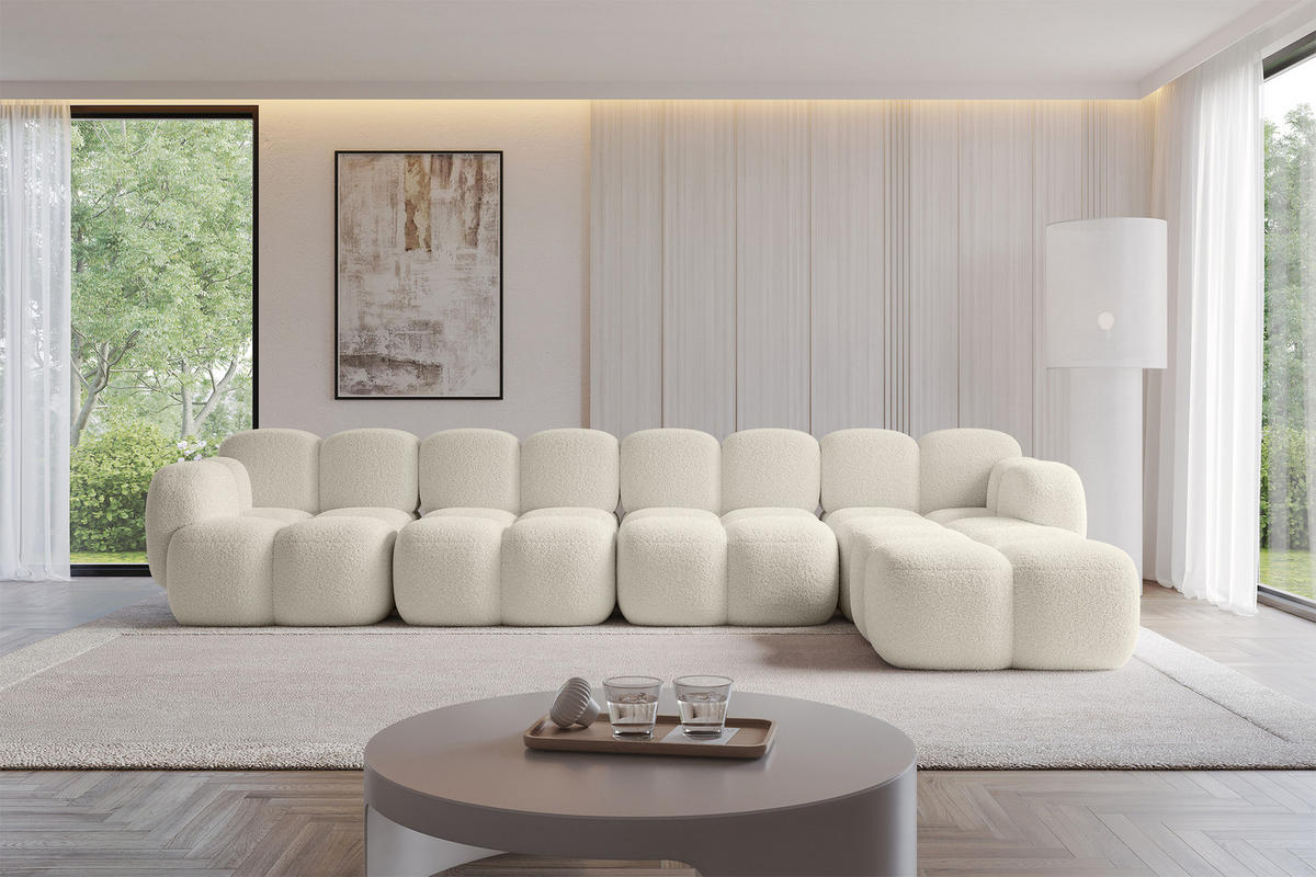 ECKSOFA modulares Sofa Rechts Miko-L3 390x205x75 Beige Bouclé - Sandfarben/Schwarz, Holzwerkstoff/Kunststoff (390/205cm) - ALTDECOR