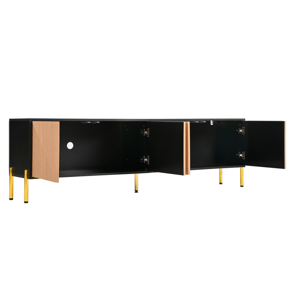 TV-ELEMENT179X35X53,5CM Schwarz-Gold mit 4 Türen und goldenen Metallbeinen - Schwarz, Holz (49.5/17.6/100.99cm) - Raelunyi