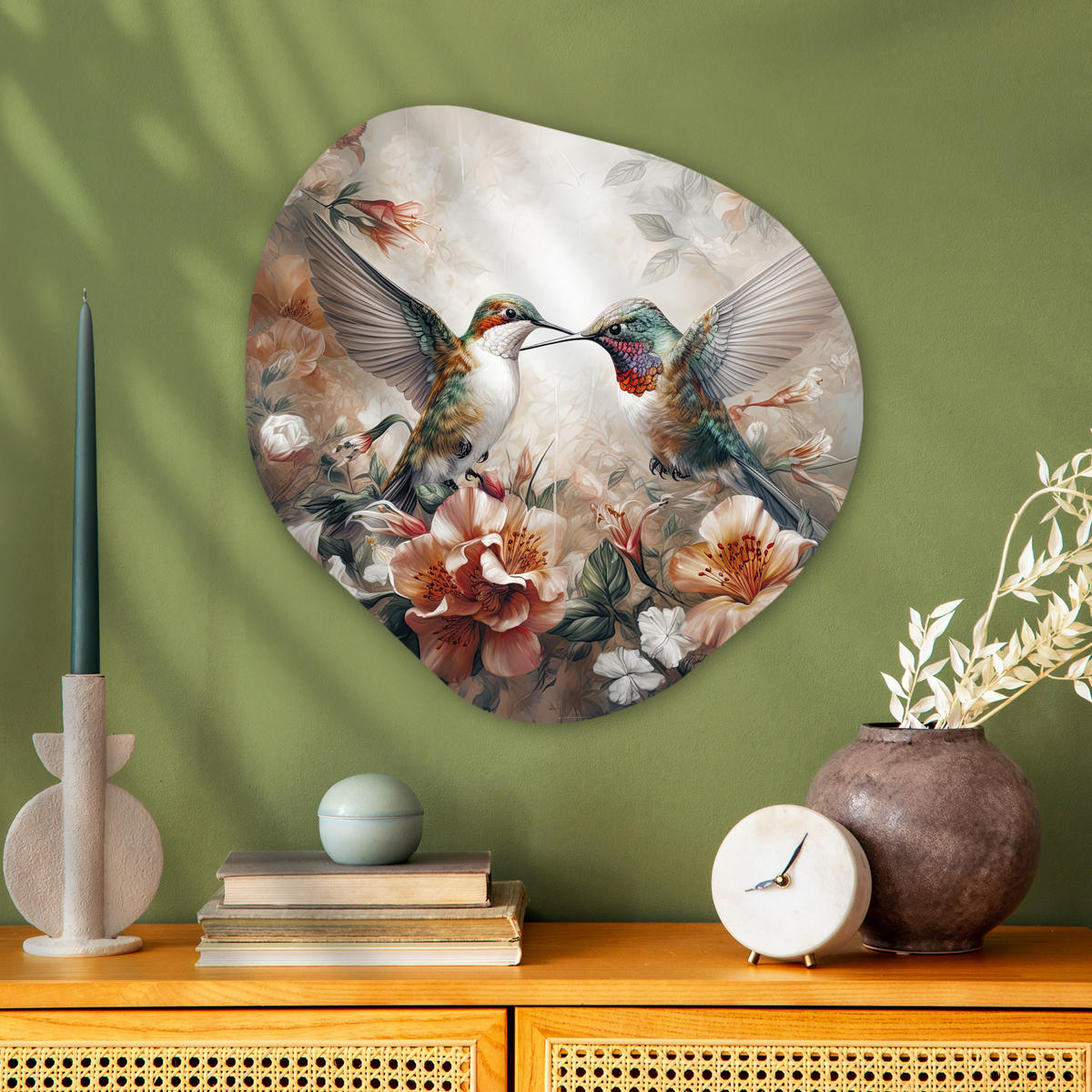 WANDBILD Kolibri - Vögel - Blumen - Natur 60x60 cm - Altrosa, Kunststoff (60/60cm) - MuchoWow