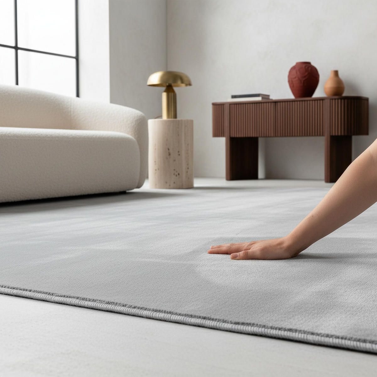 TEPPICH Kurzflor Uni-Farbe Microfaser Antirutsch Wohnzimmer waschbar Silber Läufer 80x250 - Silberfarben, Textil (80/250cm) - KADIMA DESIGN