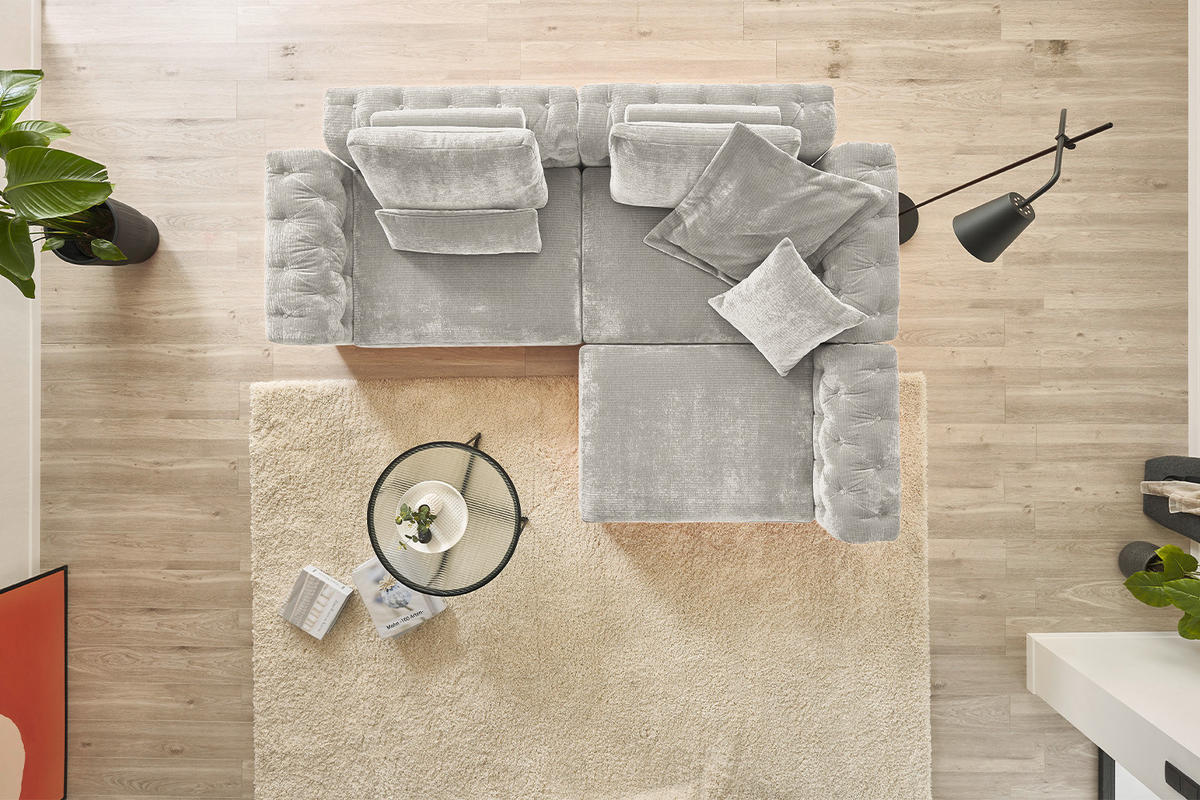 MODULSOFA SEPHI Silber Cord - Silberfarben/Schwarz, Kunststoff/Textil (268/62/191cm) - KAWOLA