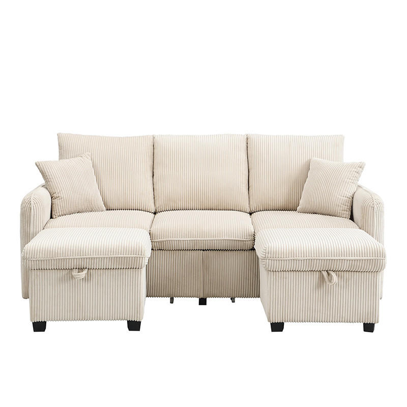 WOHNLANDSCHAFT 188/186/86 cm Dunkelgrau mit 2 Fußhocker und 2 Schubladen - Beige, Textil (188/86/186cm) - Oxeza