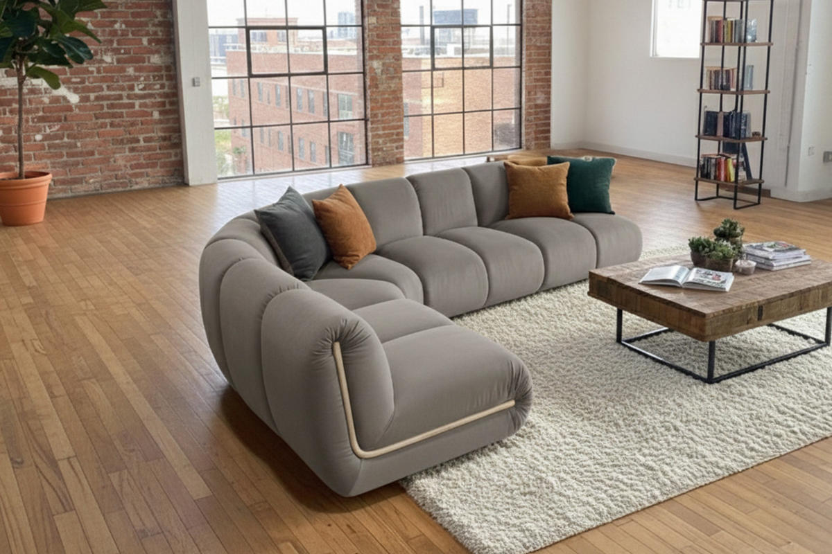 MODULSOFA LAYLA Taupe Velvet - Taupe/Schwarz, Buchenholz/Textil (305/213cm) - KAWOLA