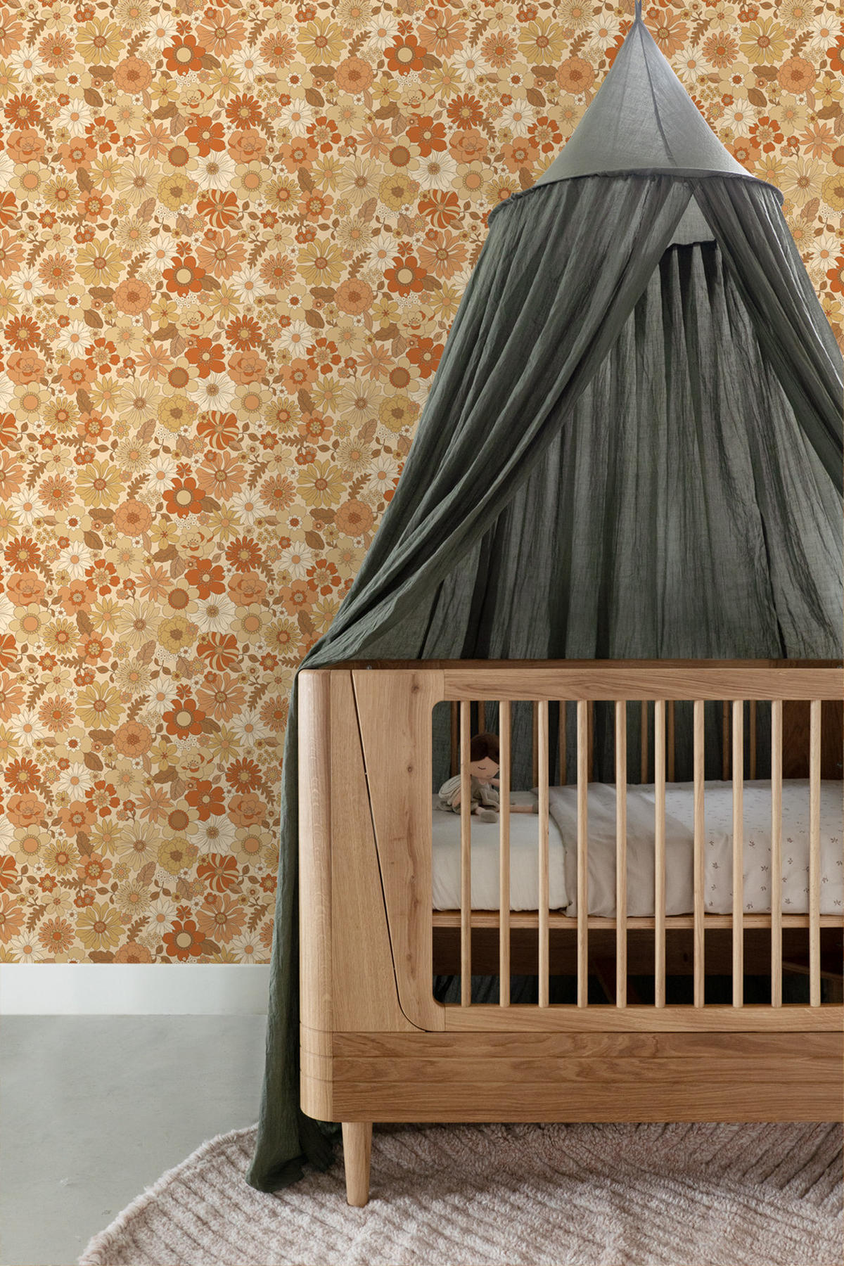 TAPETE Retro Blumen 53 cm x 10.05 m - Orange, Papier (53/1000cm) - ESTAhome