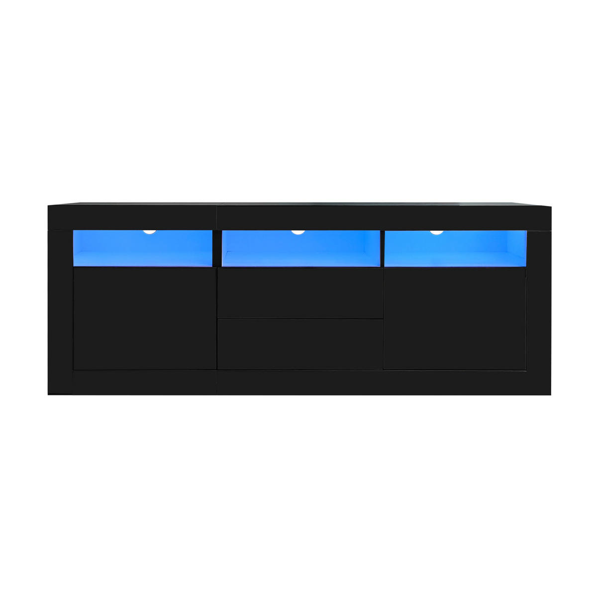 TV-LOWBOARD 160/35/60 cm mit LED-Beleuchtung, Push-to-Open und Kabeldurchlass - Schwarz, Holzwerkstoff (160/60/35cm) - BEAOK