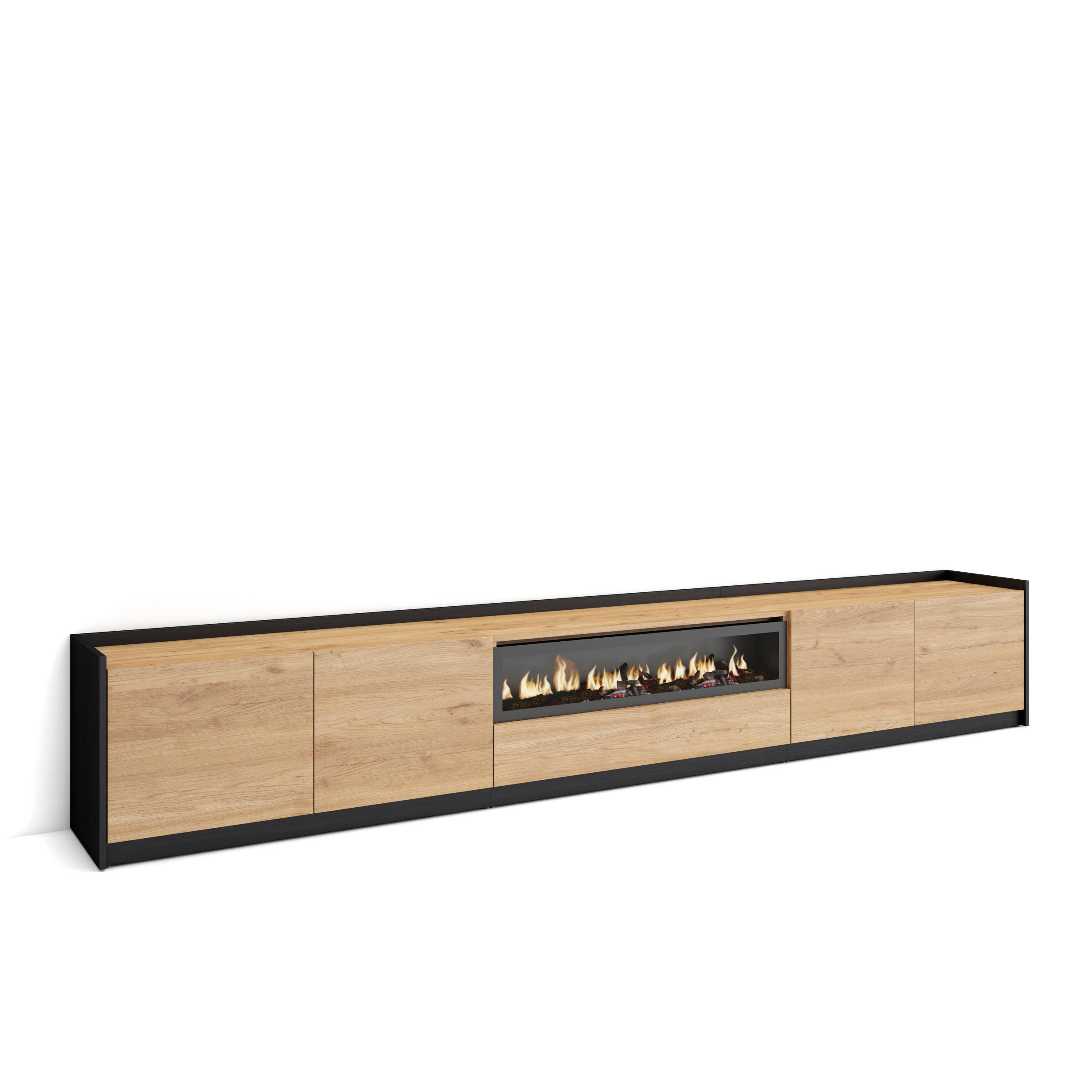TV-SCHRANK, Lowboard, Eiche Schwarz, Elektrokamin, 310/37/50cm - Eichefarben, Holzwerkstoff (310/50/37cm) - Skraut Home