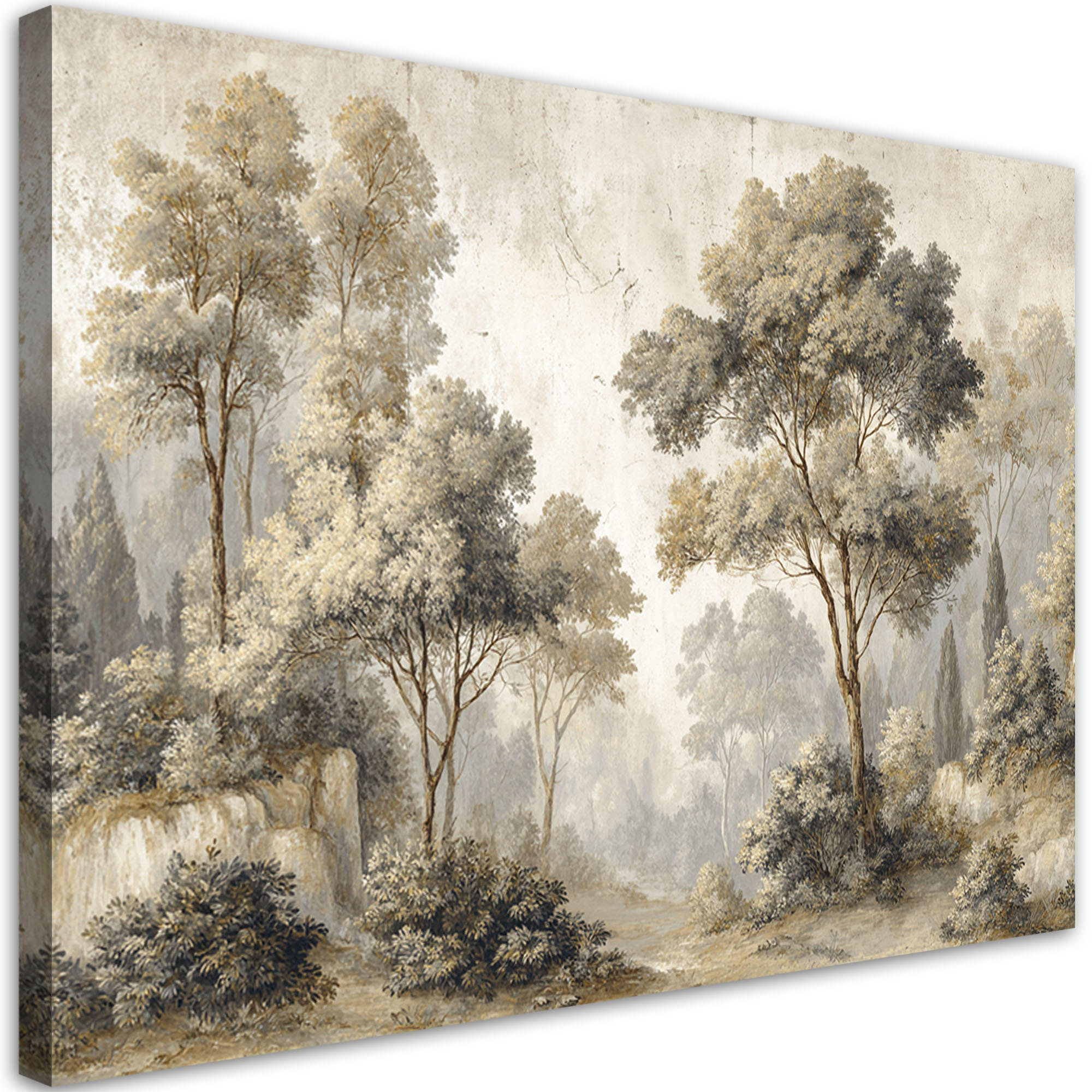 WANDBILD, Eine malerische Waldlandschaft in klassischer Umgebung - Grau, Textil (90/60cm) - Feeby