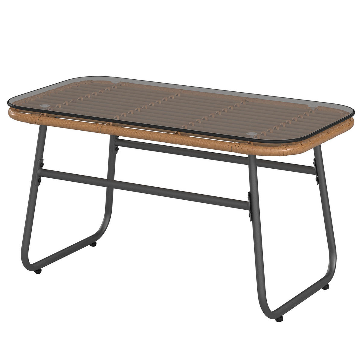 LOUNGESET - Polyrattan / Polyester - Braun / Beige - 4-teilig - Beige/Braun, Naturmaterialien/Glas - home24