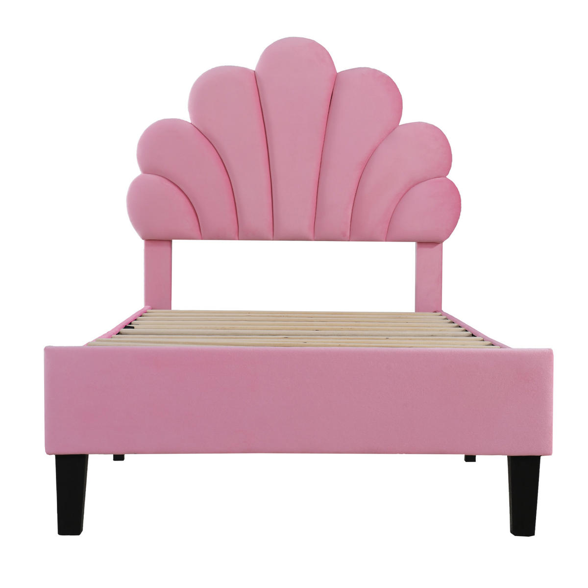 POLSTERBETT mit Blumen-Kopfteil 90x200 cm Samt Pink - Pink, Holz (90/200cm) - Meubliv