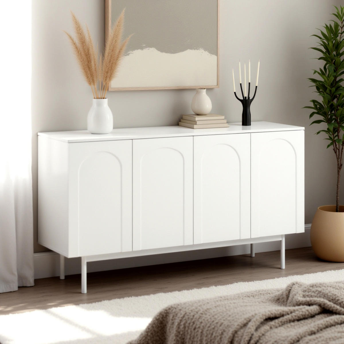 SIDEBOARD mit Druck-zu-Öffnen Türen, 140/42/80cm - Weiß, Holzwerkstoff (140/80/42cm) - Urban Meuble