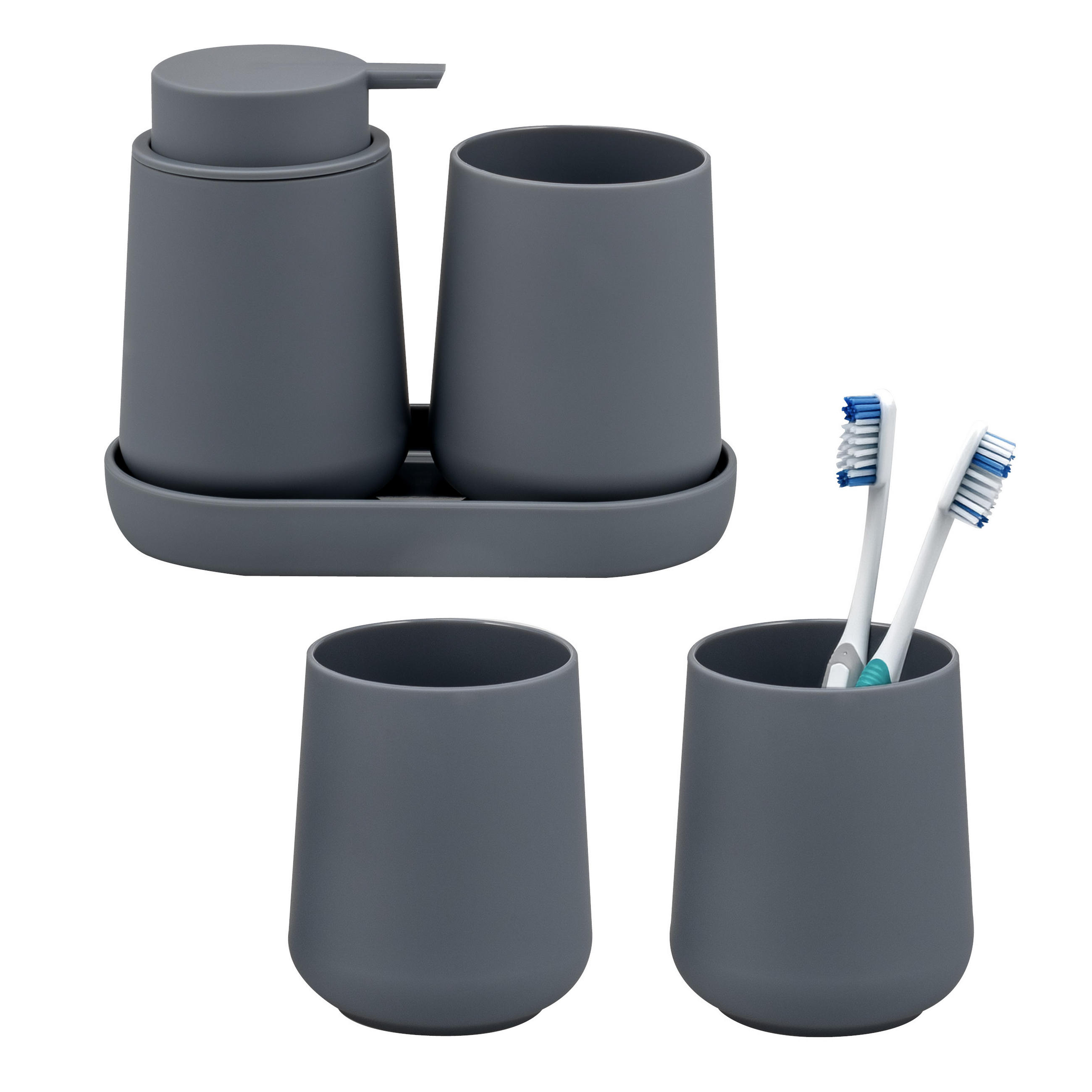eluno Bad-Accessoires-Set Grau 8.5x12x9 cm