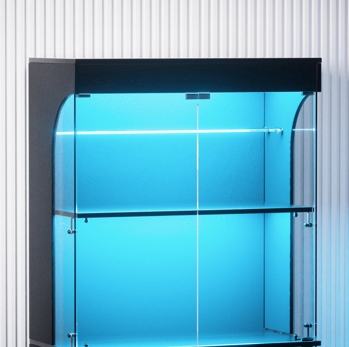VITRINE 80/35/165 cm schwarz aus Glas und Holzwerkstoff mit LED und Ladestation - Schwarz, Glas (80/165/35cm) - OKWISH