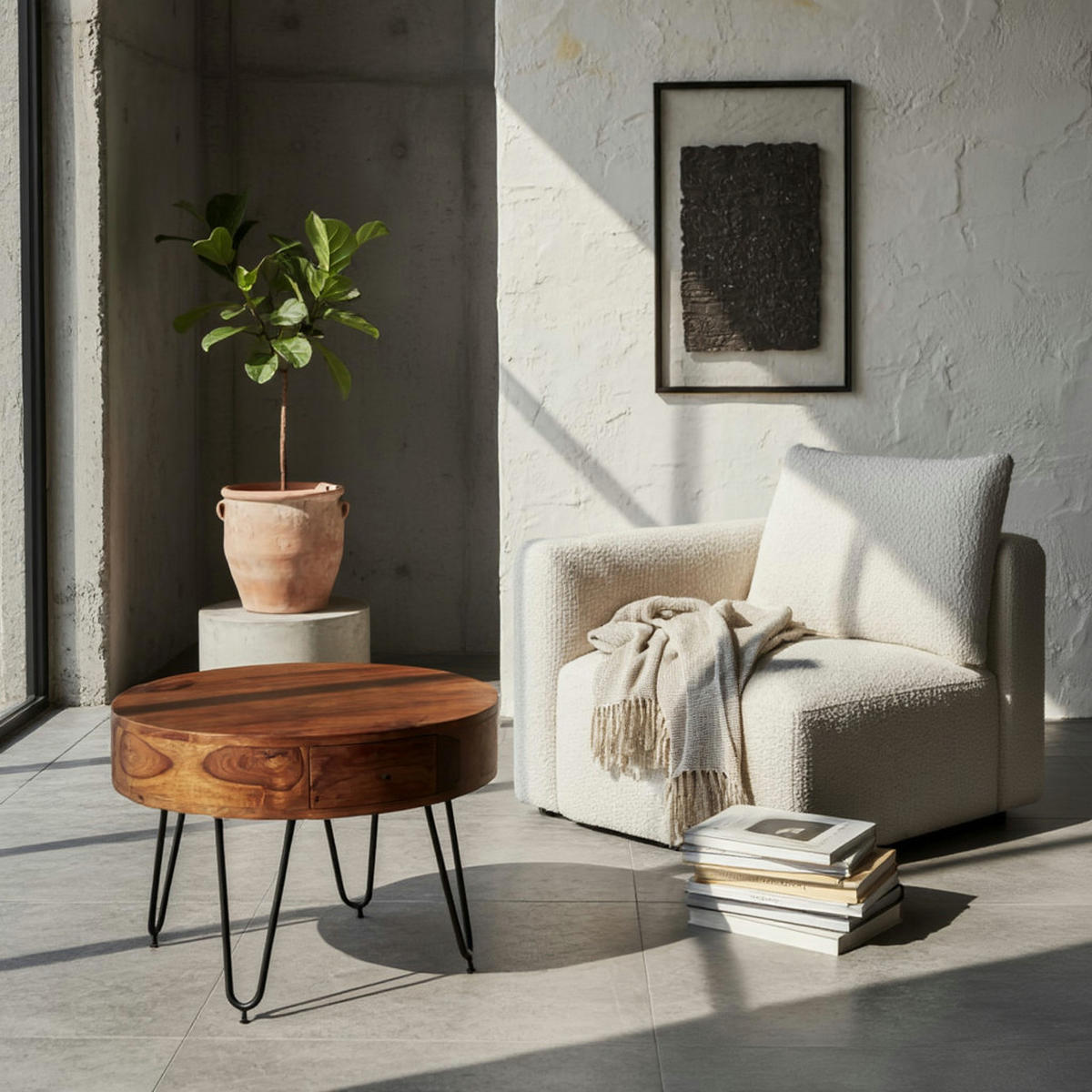 COUCHTISCH Sheesham-Massivholz Schwarz, Metallbeine, Handgefertigt, Mit Schubladen - Schwarz/Braun, Holz/Metall (60/60/44cm) - KADIMA DESIGN