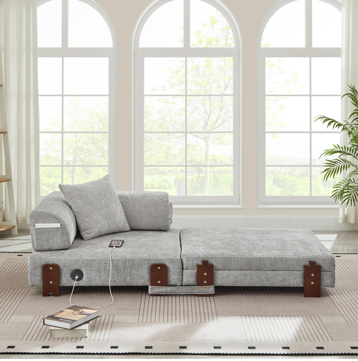 SCHLAFSOFA klappbar 2-in-1 Stoff Light Grey - Hellgrau, Textil (170.5/48/84cm) - Meubliv