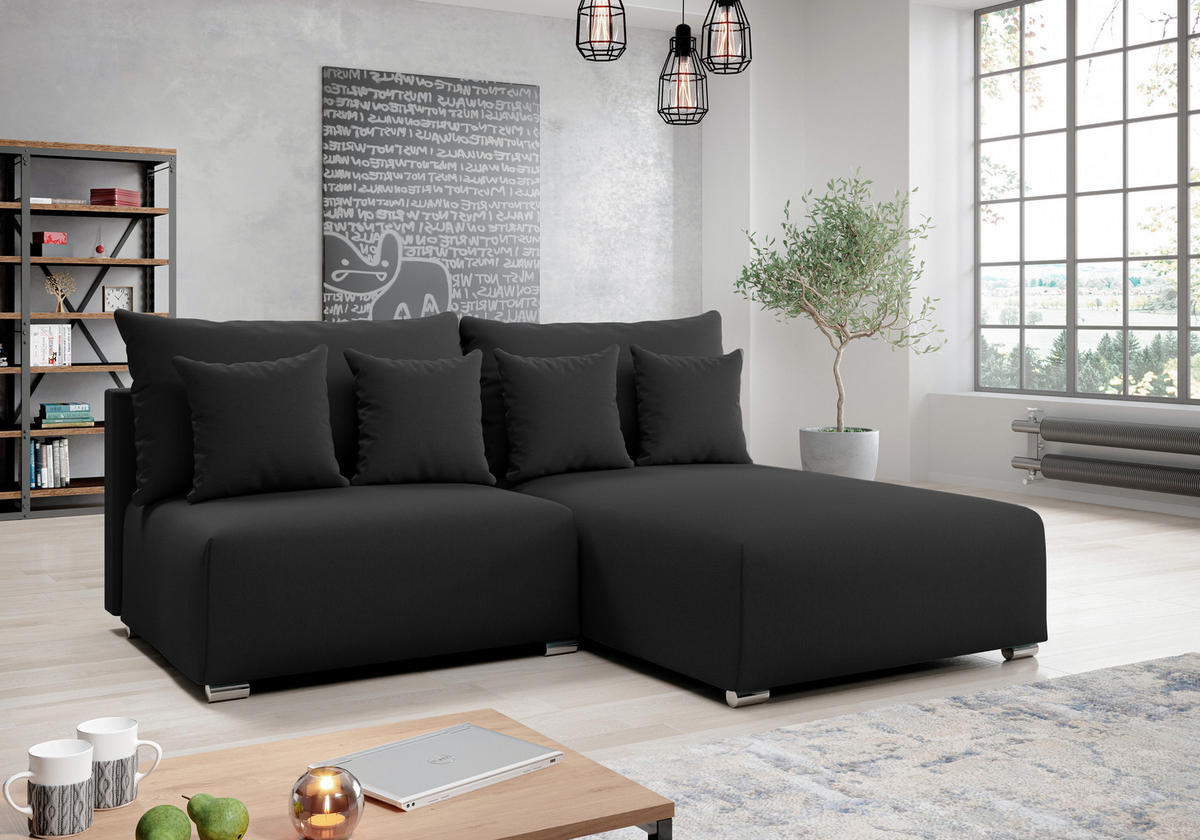 ECKSOFA L Form Ederra Dunkelgrau 208/190/91 cm – großes Sofa mit Schlaffunktion R - Dunkelgrau/Silberfarben, Textil/Metall (208/190cm) - AX Living