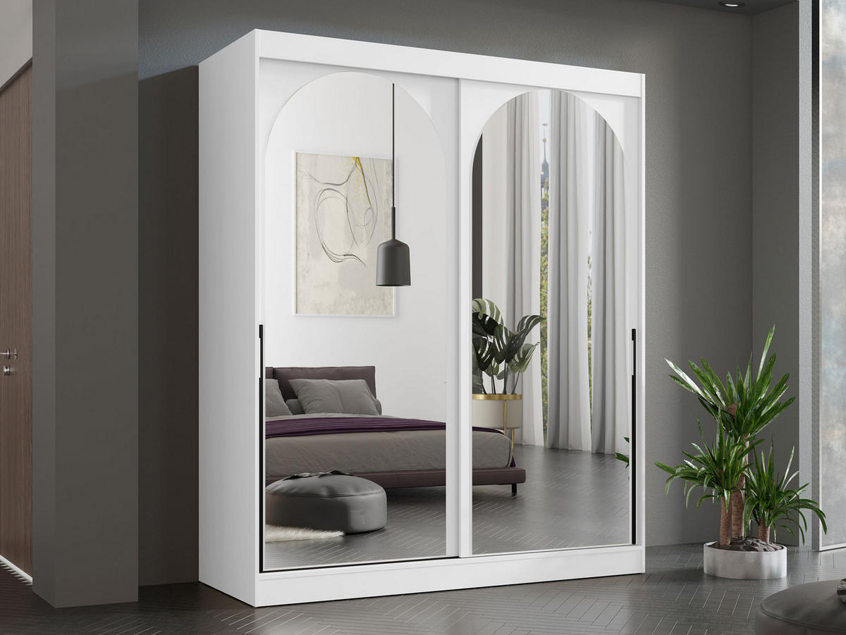 SCHIEBETÜRENSCHRANK Modin 180 - Schwarz/Weiß, Holzwerkstoff/Kunststoff (180/216/65cm) - MIRJAN24