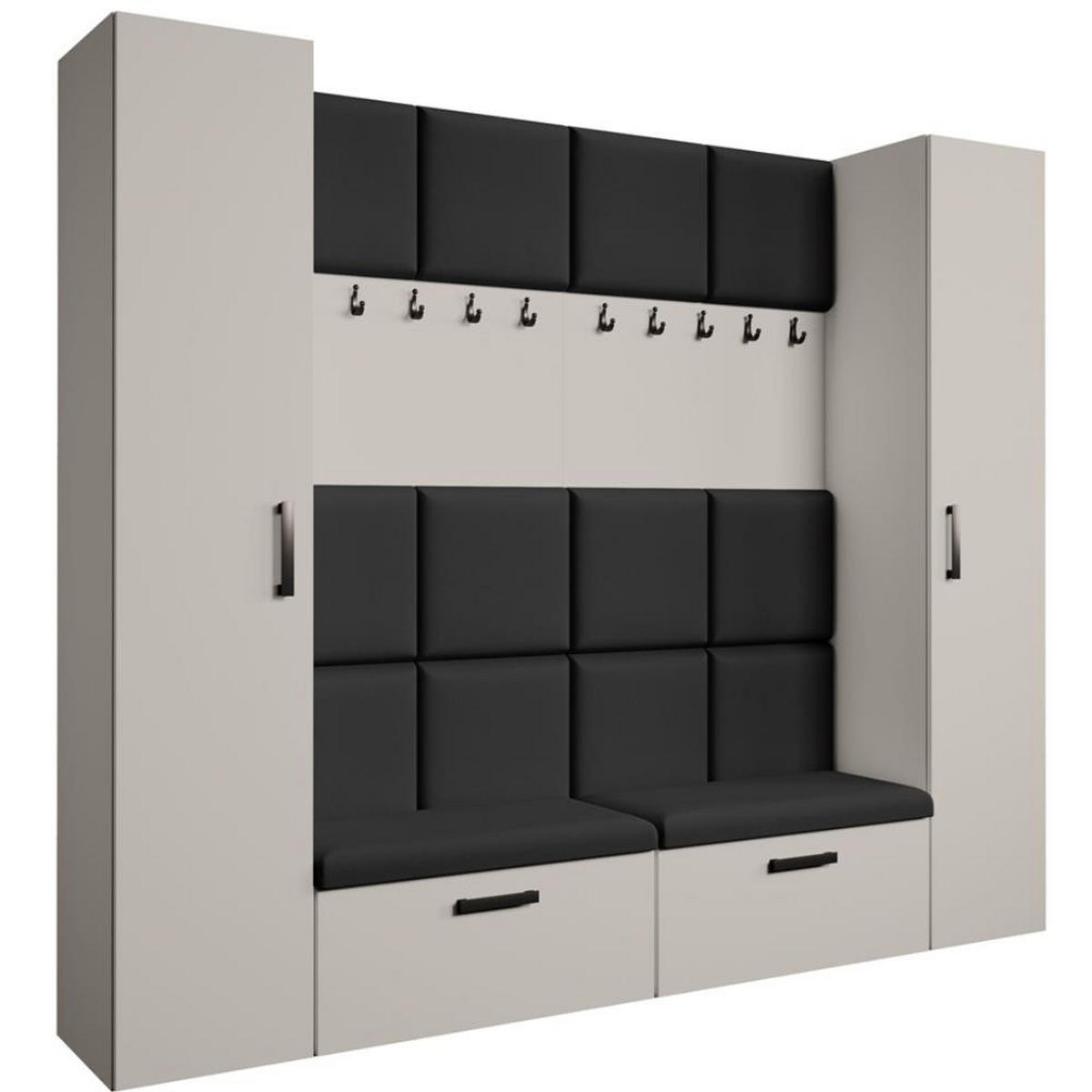 GARDEROBE Margaret XL 242/203/43 mit gepolsterten Paneelen und Schuhschrank - Kaschmir/Schwarz, Holzwerkstoff/Kunststoff (242/203/43cm) - Beautysofa